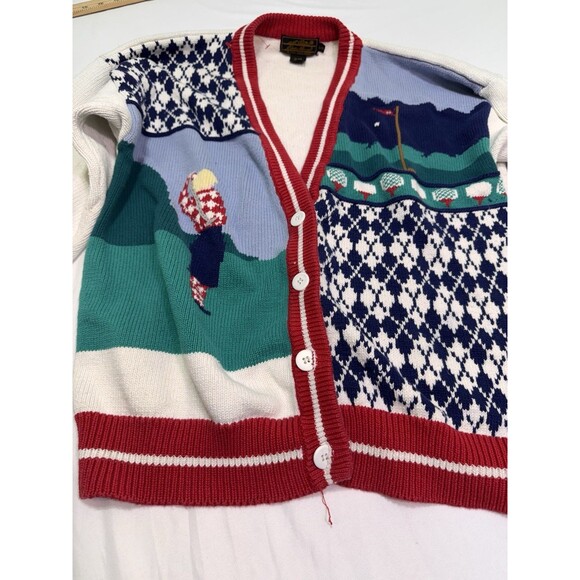 Vintage Eddie Bauer Sweater Mens Large Golf Argyle Cardigan Button Front 90s - Picture 3 of 16